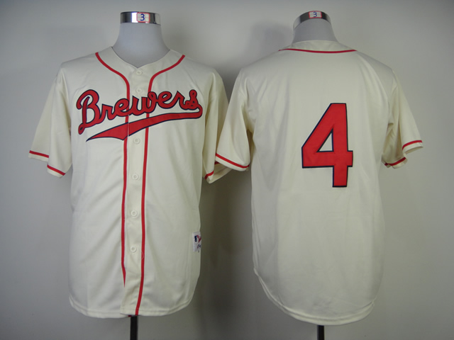 Men Milwaukee Brewers #4 Molitor Cream Throwback 1948 MLB Jerseys